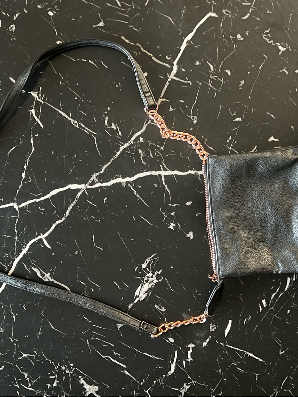 Madden Girl Black Shoulder Crossbody with Rose Gold Chain Detail